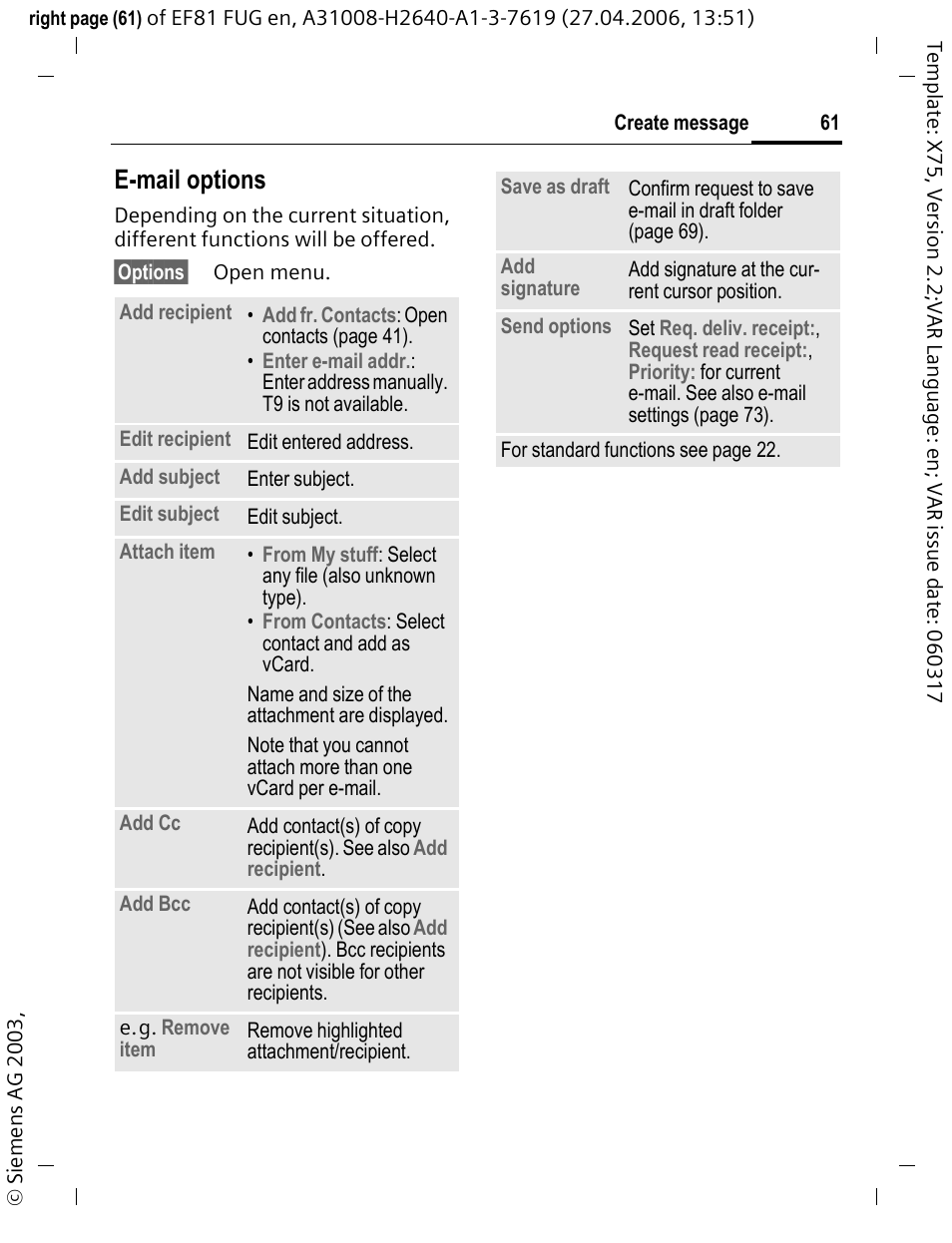 E-mail options | BenQ-Siemens M81 User Manual | Page 62 / 155