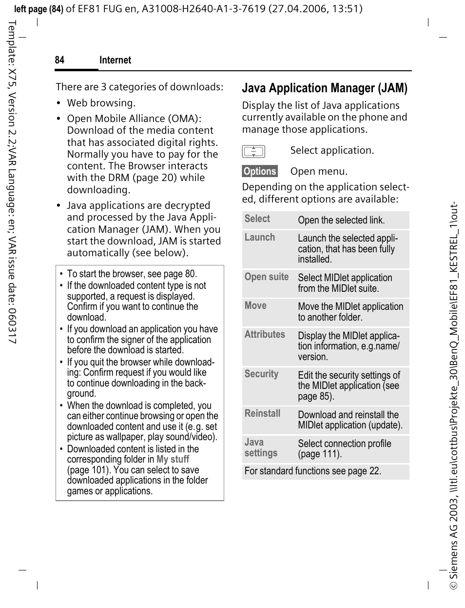 Java application manager (jam) | BenQ-Siemens M81 User Manual | Page 85 / 155