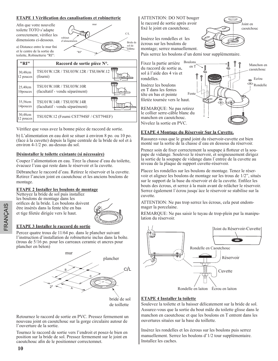 10 français | Factory Direct Hardware Toto CST474CEFG Vespin User Manual | Page 10 / 12