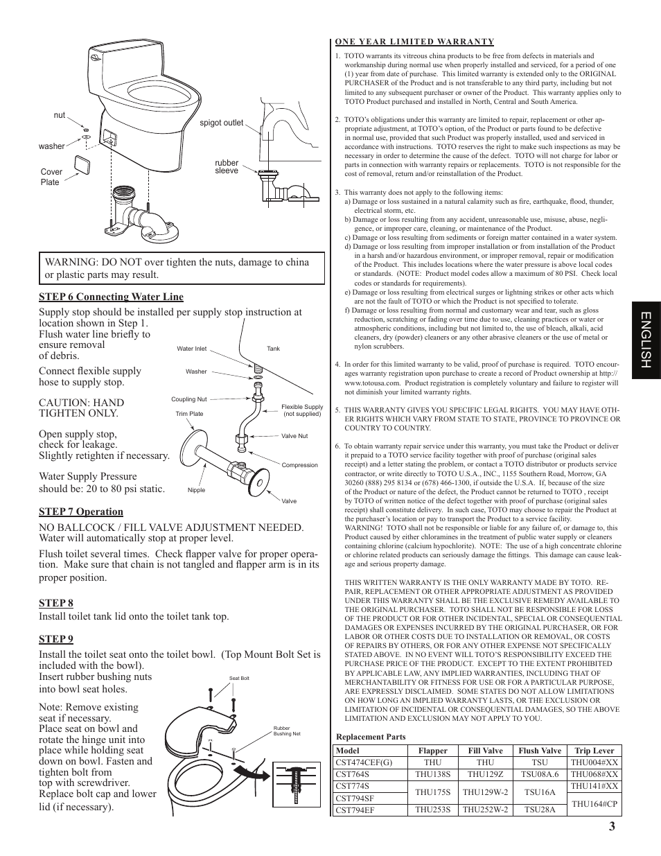 3english | Factory Direct Hardware Toto CST474CEFG Vespin User Manual | Page 3 / 12