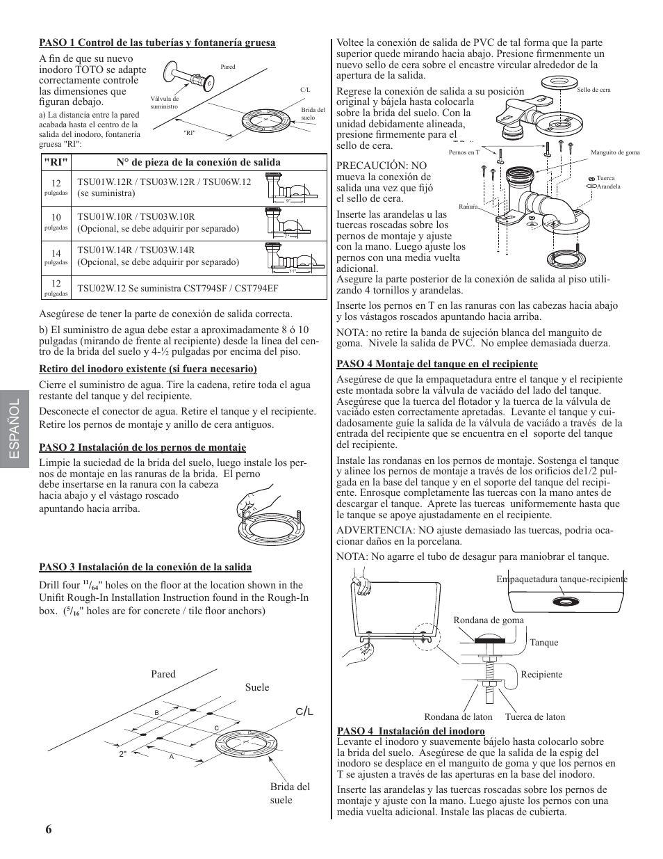 6esp añol | Factory Direct Hardware Toto CST474CEFG Vespin User Manual | Page 6 / 12