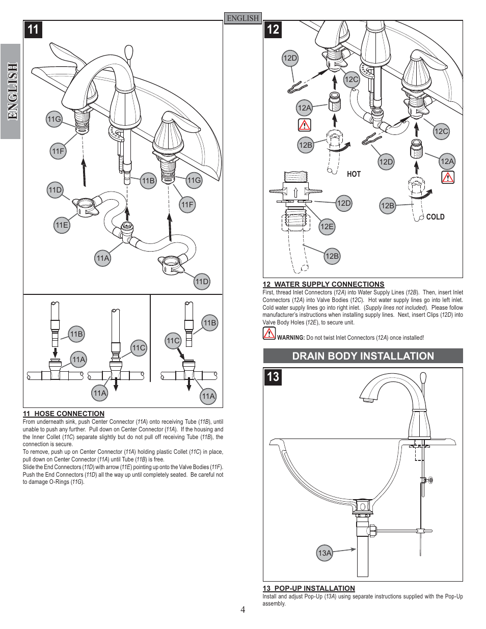 English, Drain body installation | Pfister F-049-LT0K User Manual | Page 4 / 14