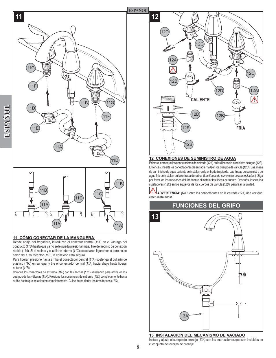 Esp a ñ ol, Funciones del grifo | Pfister F-049-LT0K User Manual | Page 8 / 14