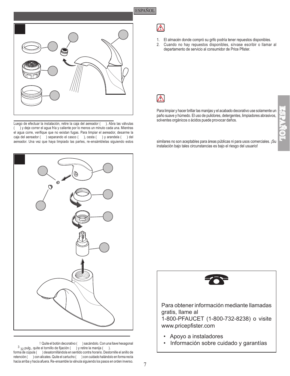 Mantenimiento y cuidado | Pfister GT42-SR0K User Manual | Page 7 / 12