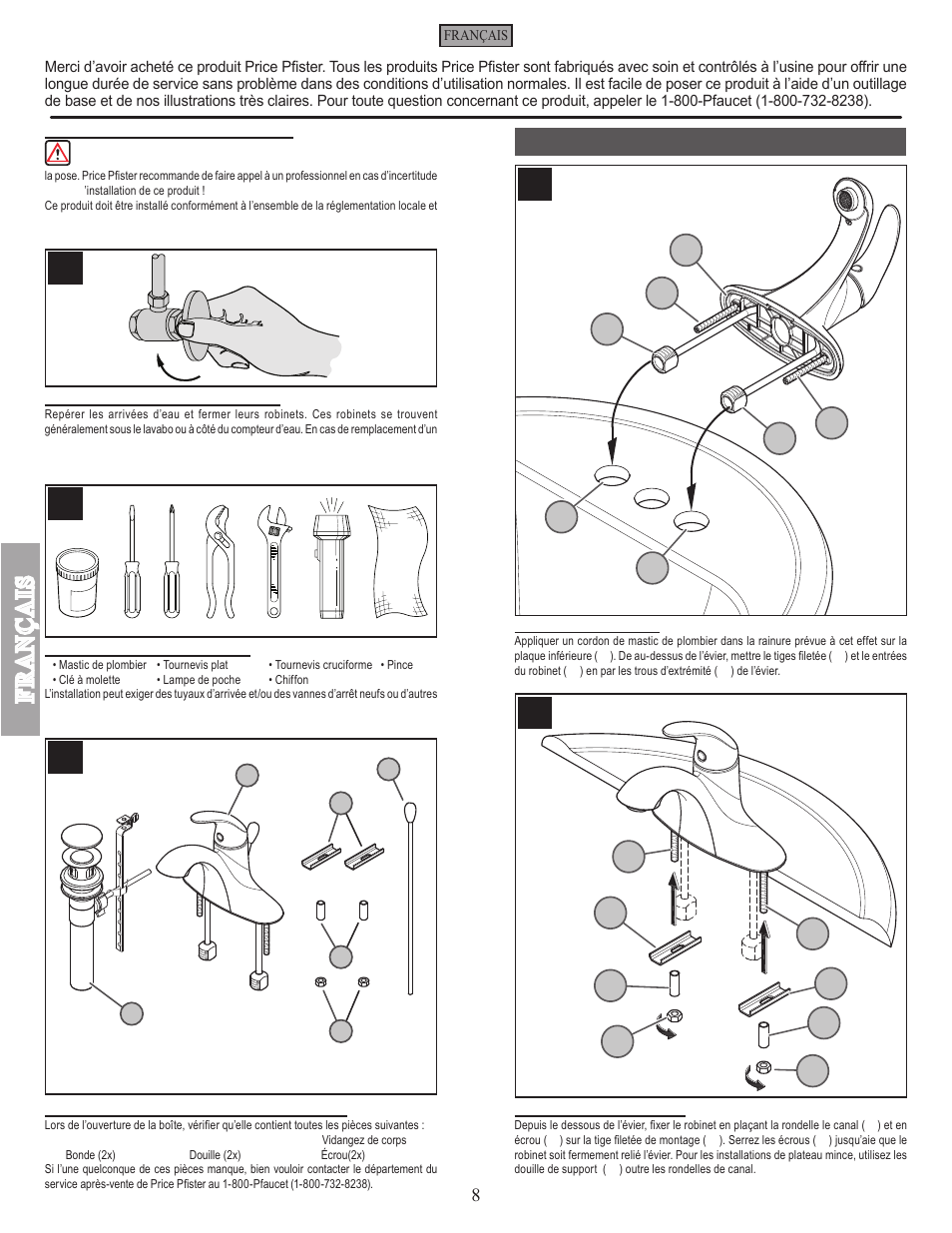Installation de robinet | Pfister GT42-SR0K User Manual | Page 8 / 12