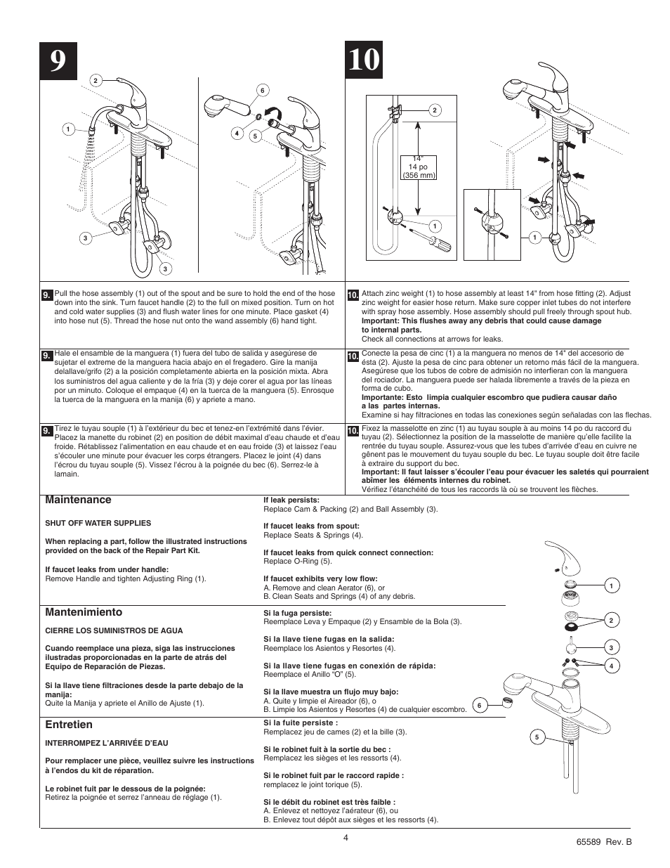 Maintenance, Mantenimiento, Entretien | Factory Direct Hardware Delta B4310LF Foundations Core User Manual | Page 4 / 6