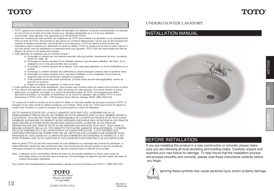 Factory Direct Hardware Toto LT963 User Manual | 6 pages