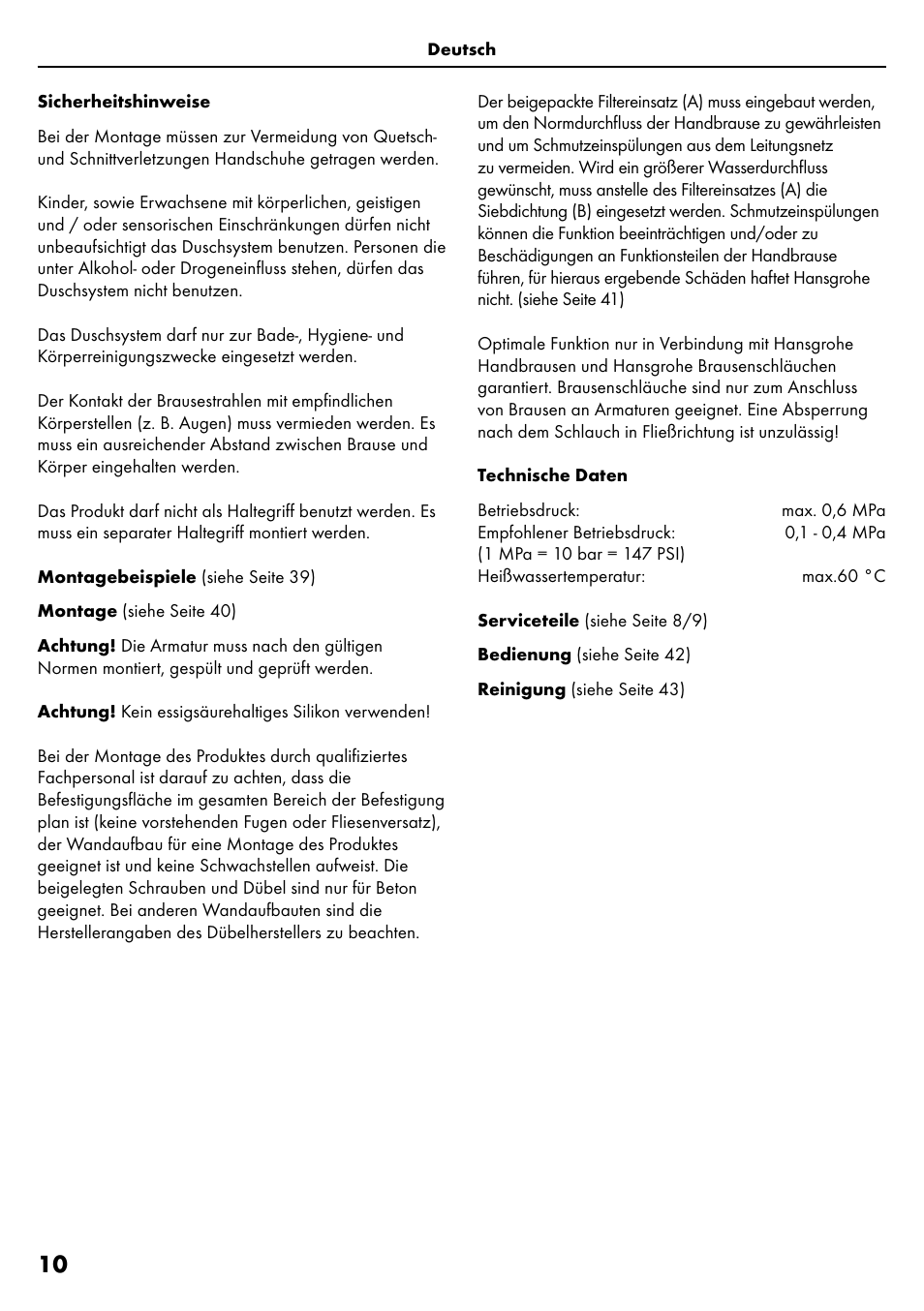 Factory Direct Hardware Hansgrohe HG28631000 Unica S User Manual | Page 10 / 44