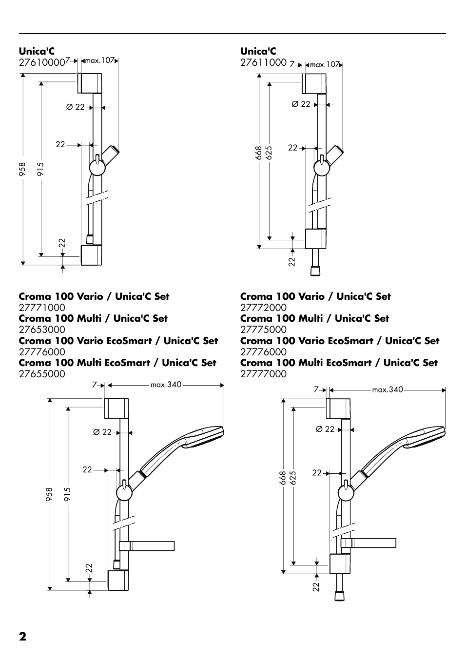 Factory Direct Hardware Hansgrohe HG28631000 Unica S User Manual | Page 2 / 44