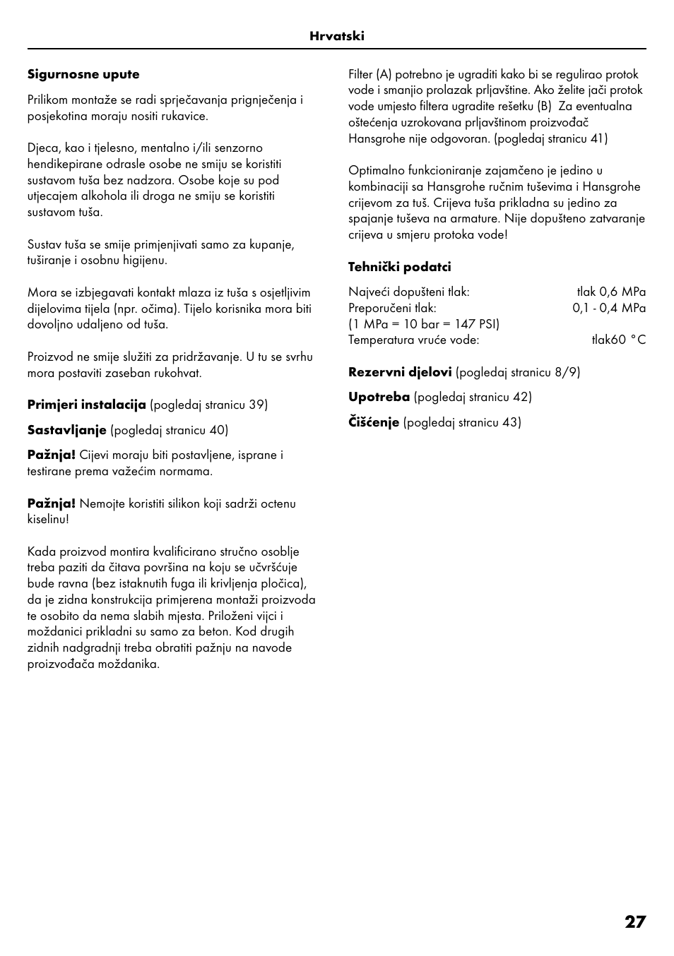 Factory Direct Hardware Hansgrohe HG28631000 Unica S User Manual | Page 27 / 44