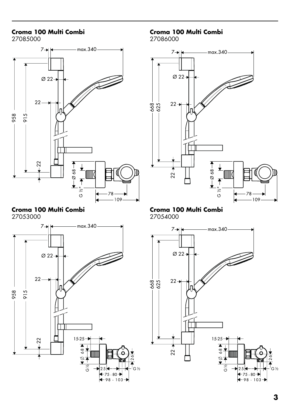 Factory Direct Hardware Hansgrohe HG28631000 Unica S User Manual | Page 3 / 44