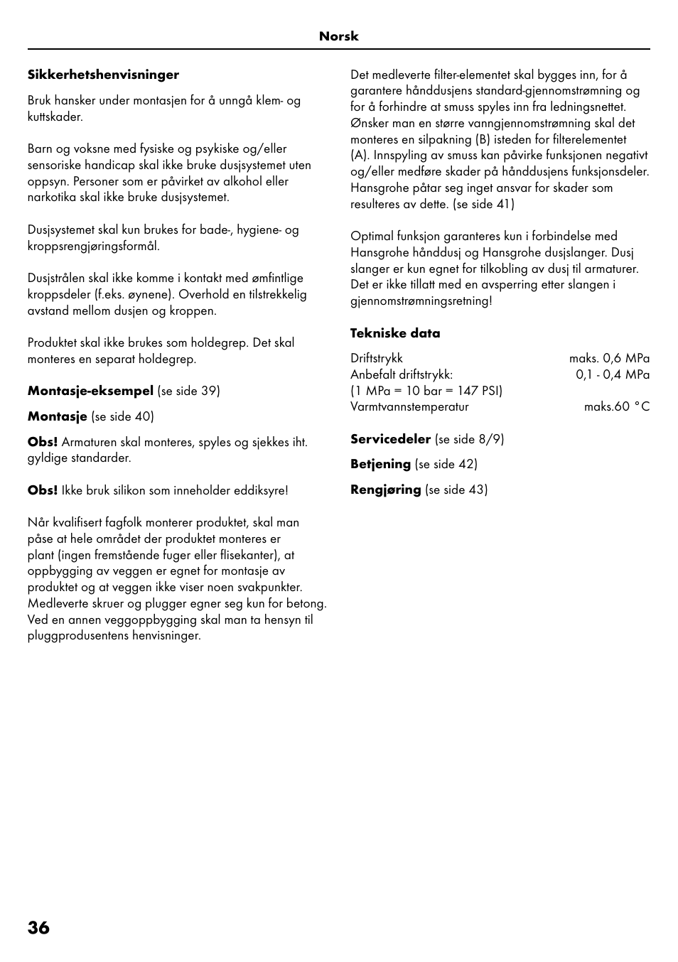 Factory Direct Hardware Hansgrohe HG28631000 Unica S User Manual | Page 36 / 44