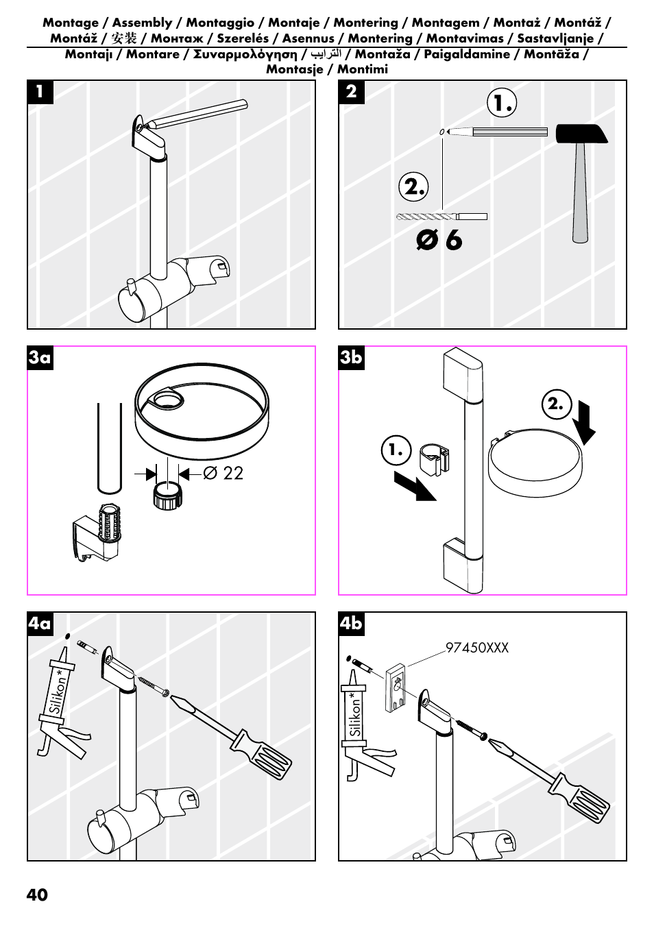 4a 1 2 4b, 3a 3b | Factory Direct Hardware Hansgrohe HG28631000 Unica S User Manual | Page 40 / 44