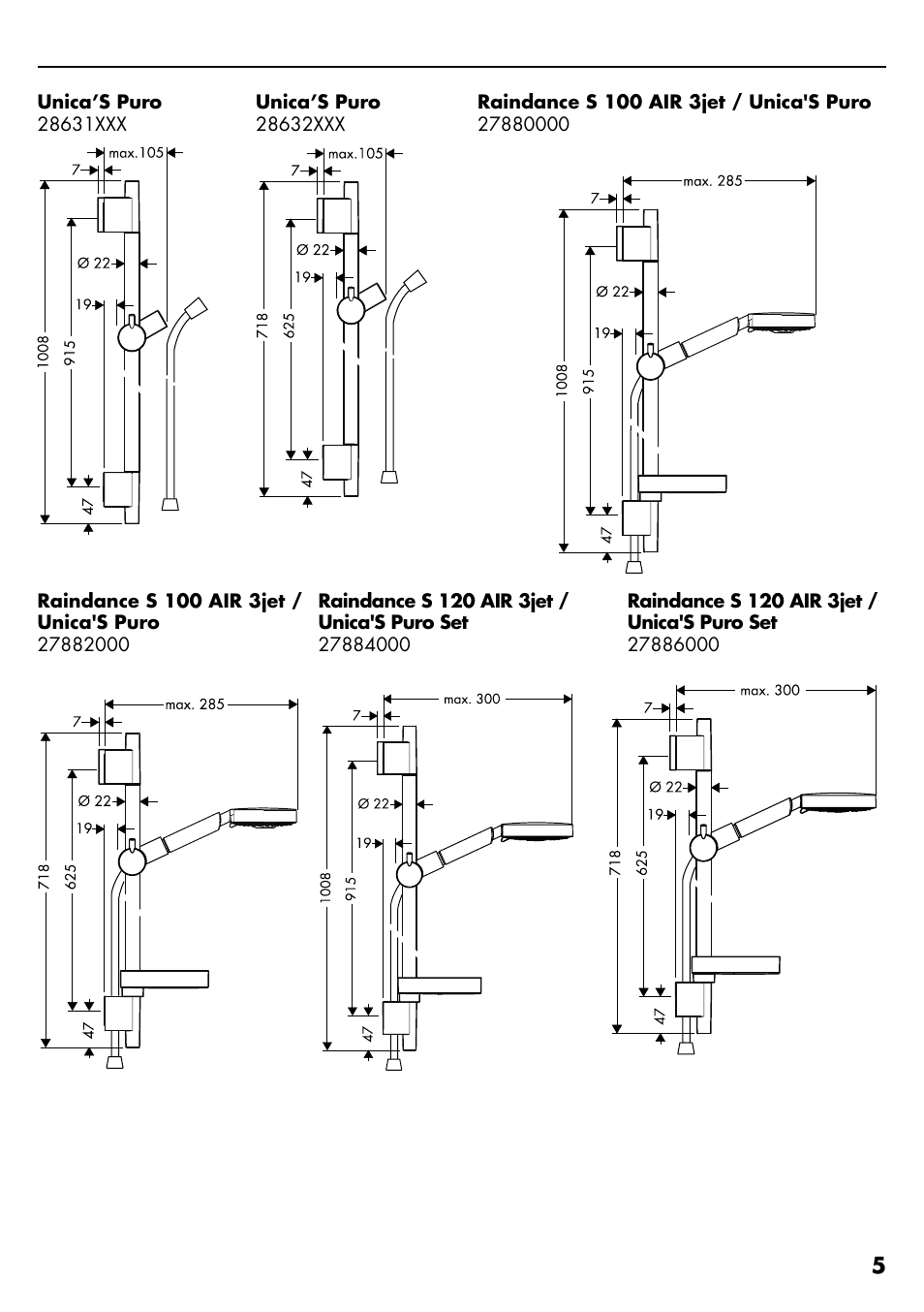 Factory Direct Hardware Hansgrohe HG28631000 Unica S User Manual | Page 5 / 44