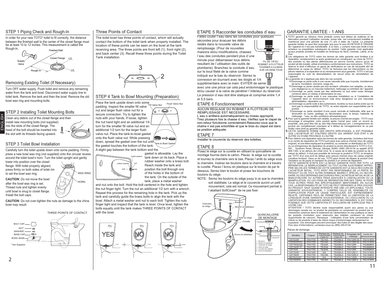 No yes | Factory Direct Hardware Toto CST424SFG#01 Promenade User Manual | Page 2 / 6