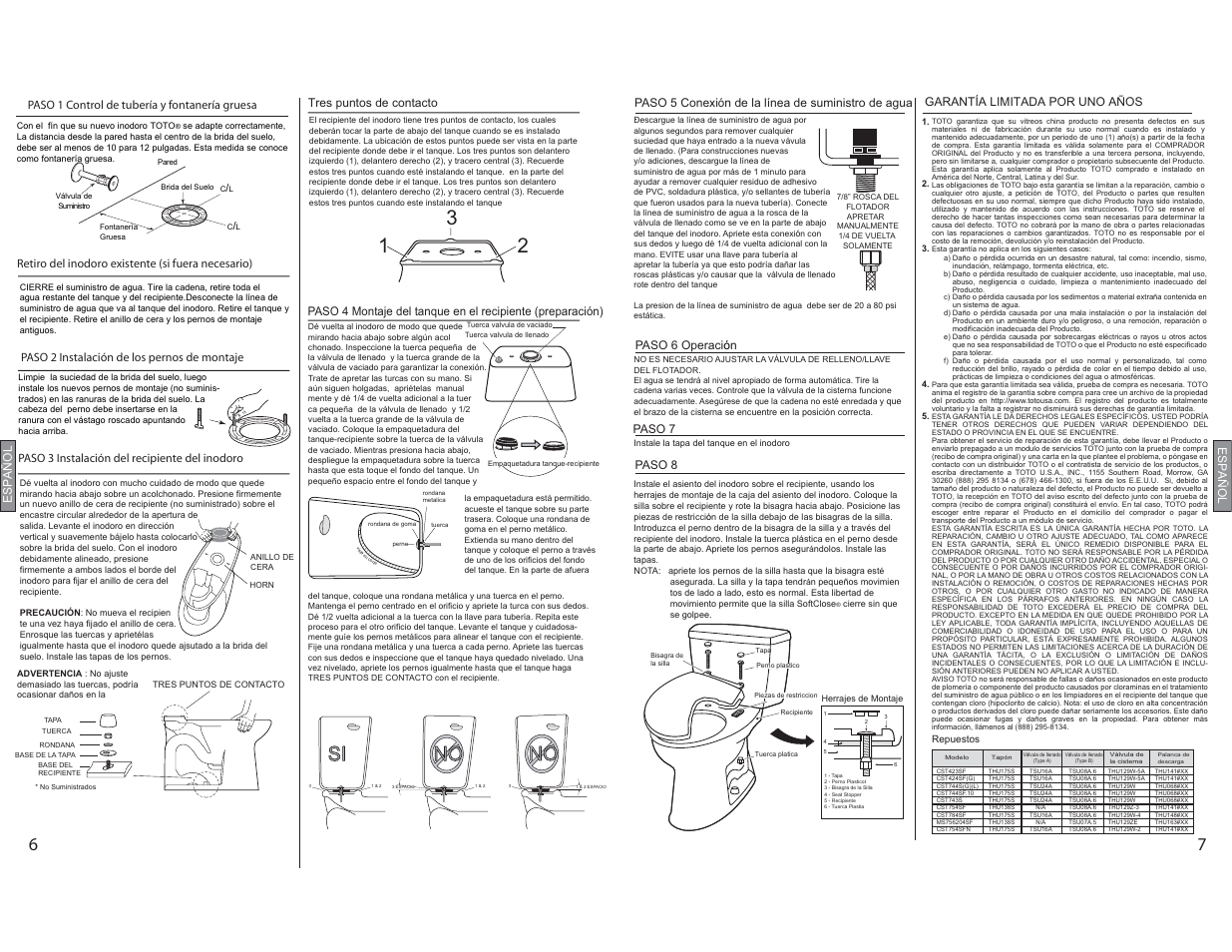 No si | Factory Direct Hardware Toto CST424SFG#01 Promenade User Manual | Page 6 / 6