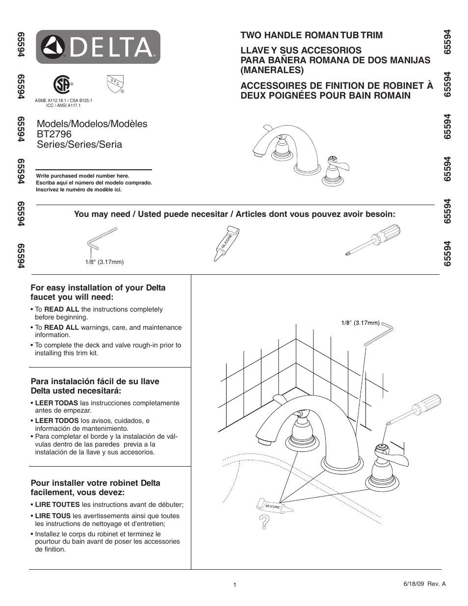 Factory Direct Hardware Delta BT2796 User Manual | 4 pages