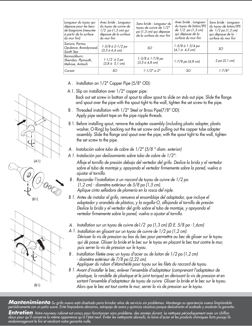 Mantenimiento, Entretien | Factory Direct Hardware Danze D510555T Sheridan User Manual | Page 3 / 6