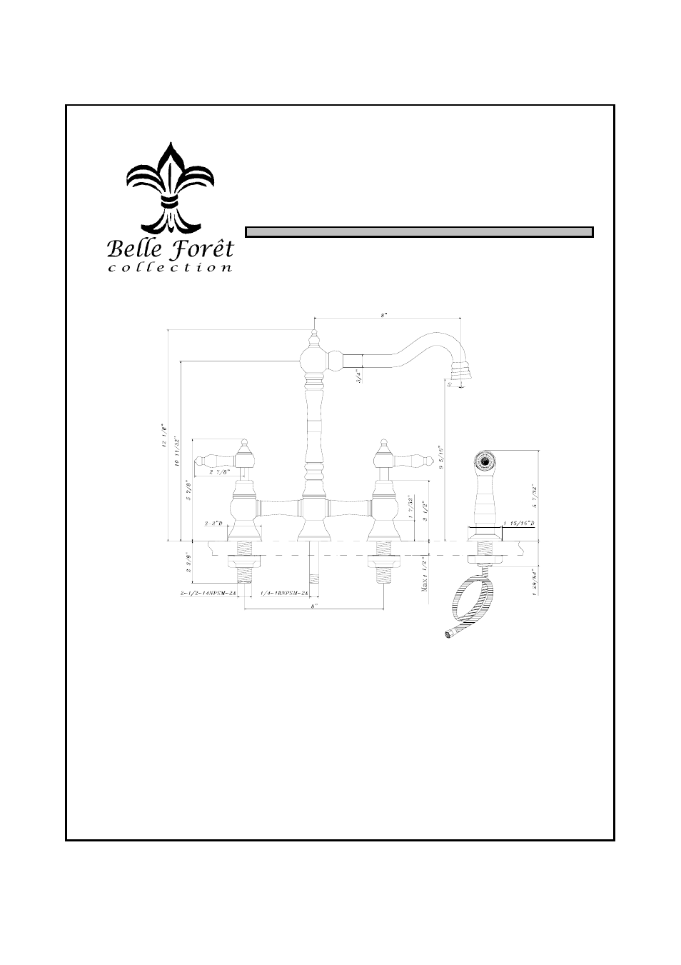 N110, Two handle kitchen faucet, Hole installation shown | Factory Direct Hardware Belle Foret N11001 User Manual | Page 2 / 4