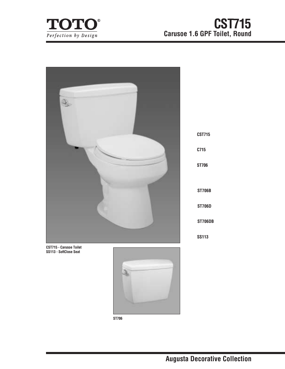 Factory Direct Hardware Toto CST715D Carusoe User Manual | 2 pages