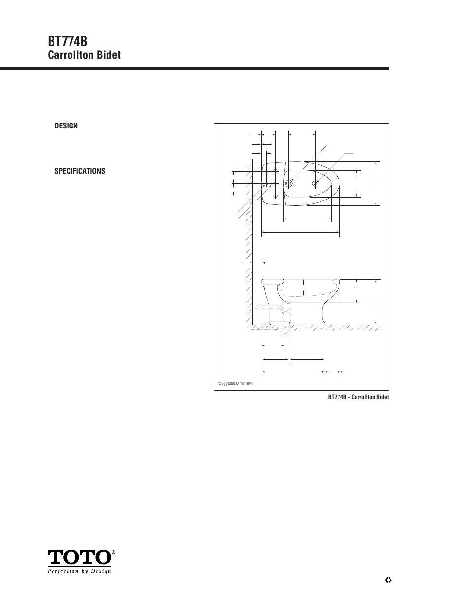 Bt774b, Carrollton bidet, 60 lbs | Factory Direct Hardware Toto BT774B Carrollton User Manual | Page 2 / 2