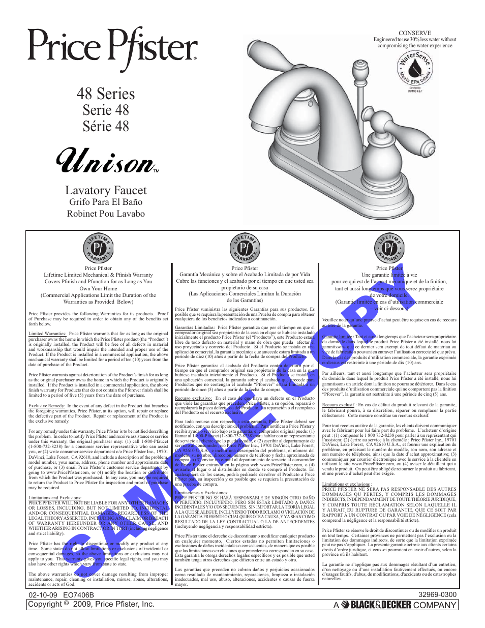 Pfister F-048-UNKK User Manual | 12 pages