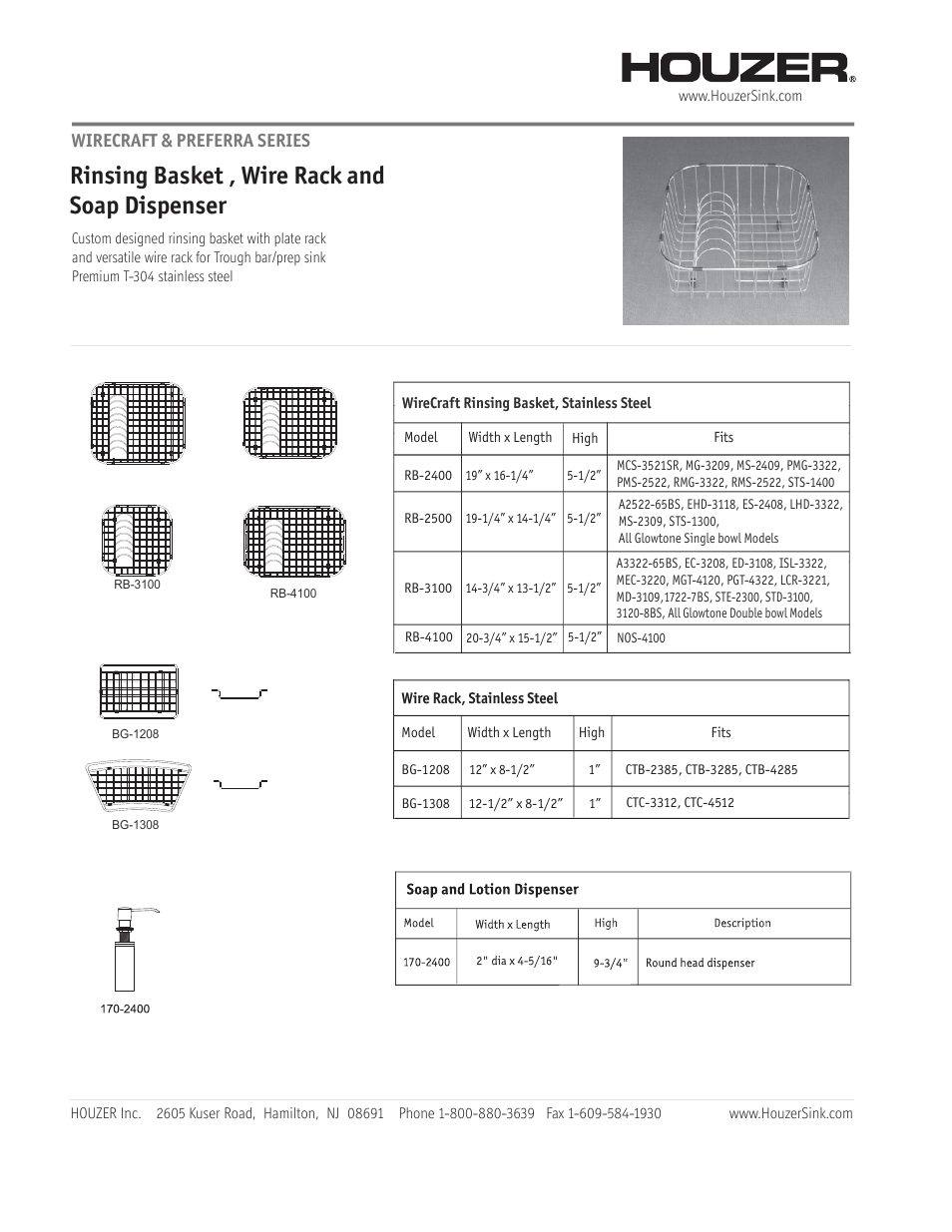 Factory Direct Hardware Houzer Rinse Baskets WIRECRAFT & PREFERRA SERIES User Manual | 1 page