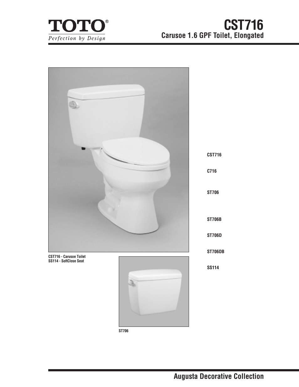 Factory Direct Hardware Toto CST716 Carusoe User Manual | 2 pages