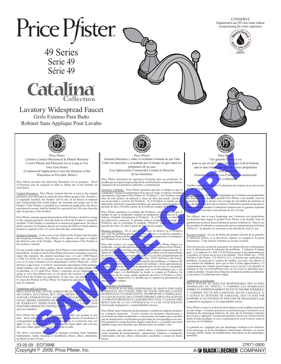 Pfister F-049-EPBK User Manual | 14 pages