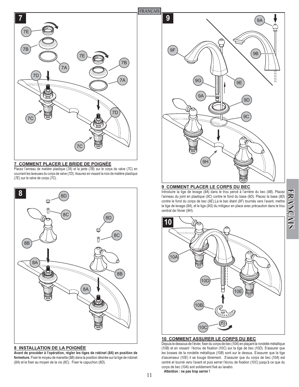 Fran ç ais | Pfister F-049-EPBK User Manual | Page 11 / 14