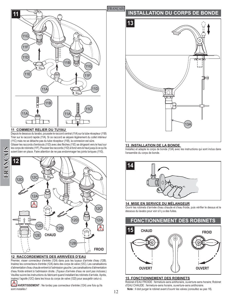 Fran ç ais | Pfister F-049-EPBK User Manual | Page 12 / 14