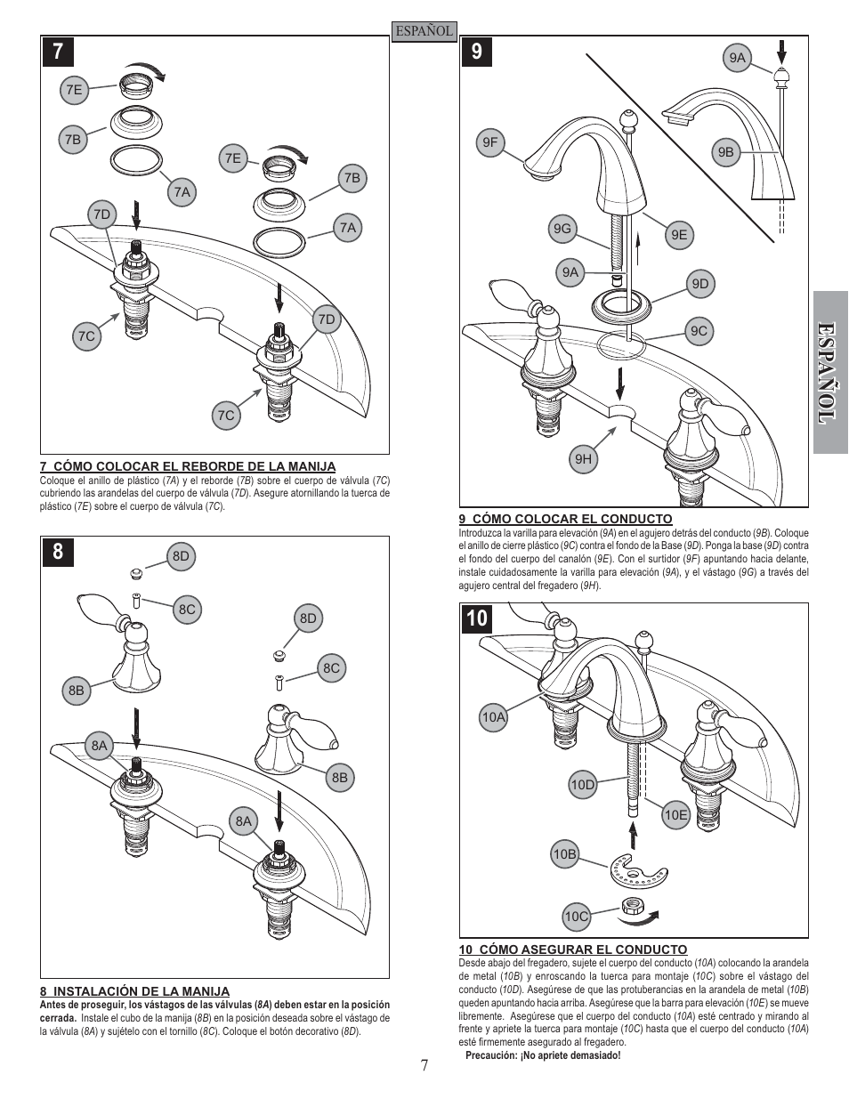 Esp a ñ ol | Pfister F-049-EPBK User Manual | Page 7 / 14