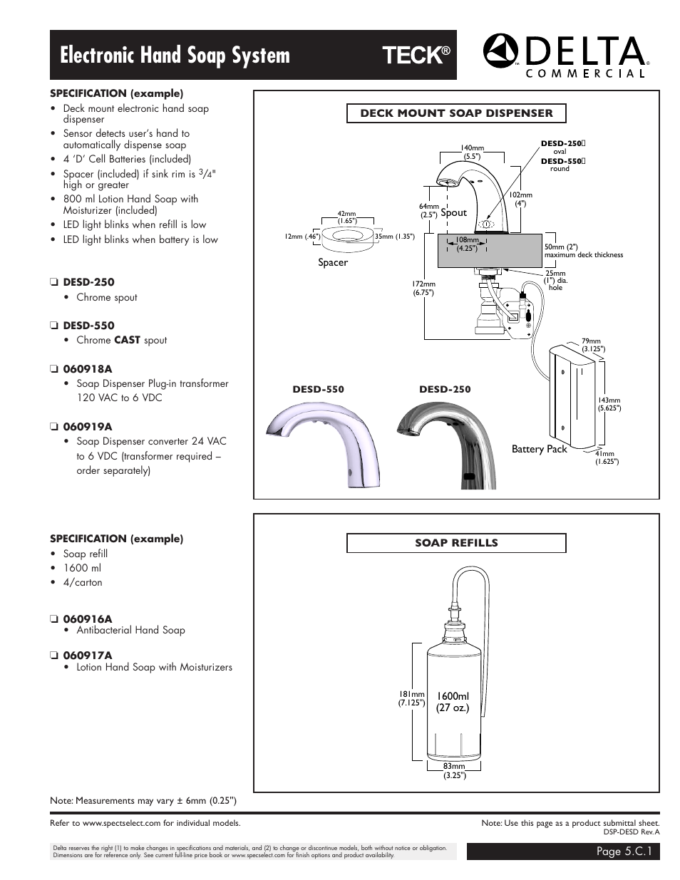 Factory Direct Hardware Delta DESD-550 User Manual | 1 page
