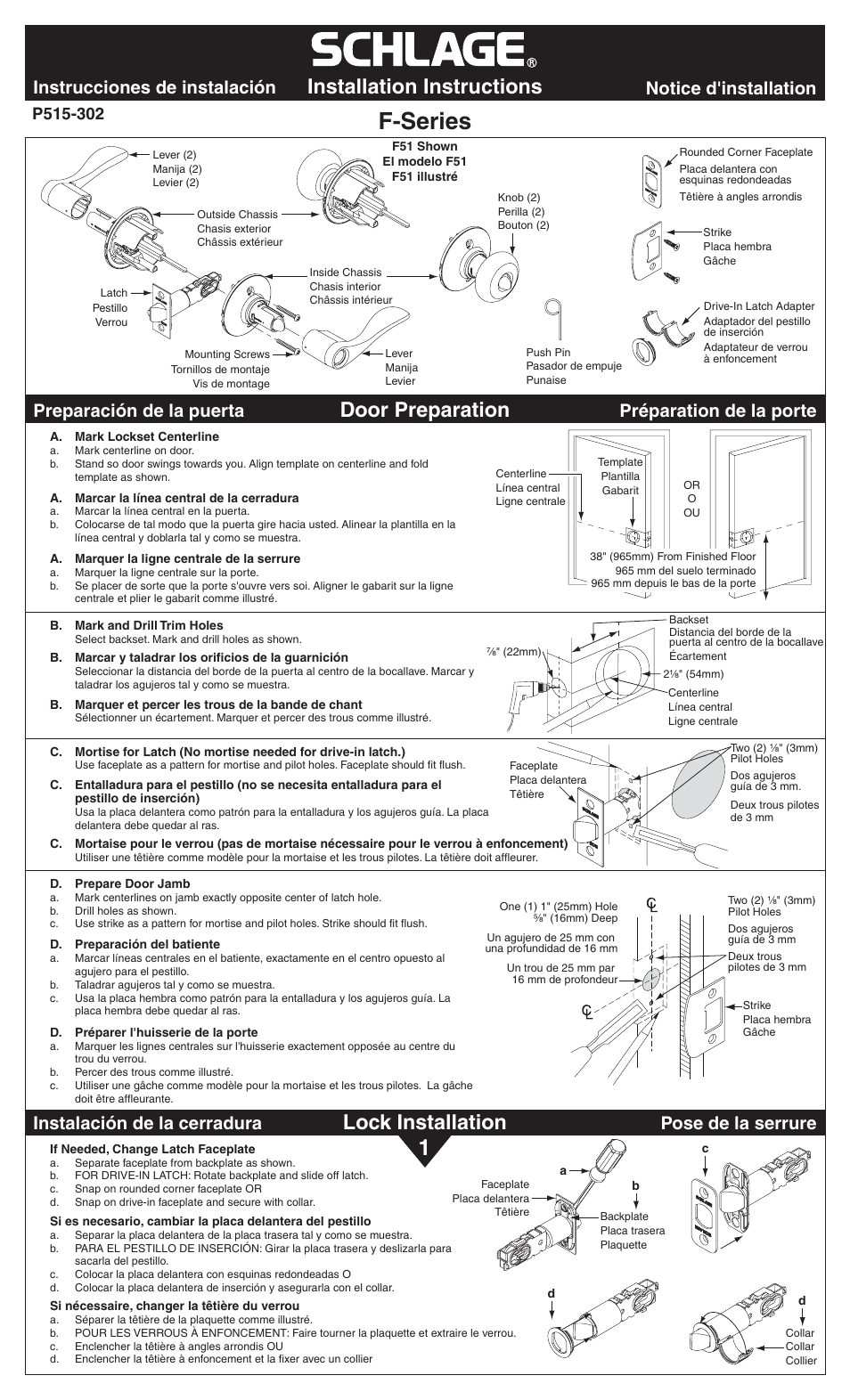 Factory Direct Hardware Schlage F170-ACC-RH User Manual | 2 pages