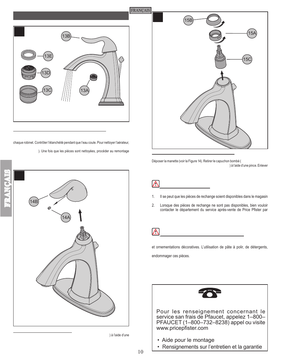 Fran ç ais, Entretien et soins | Pfister F-042-ST0K User Manual | Page 10 / 12