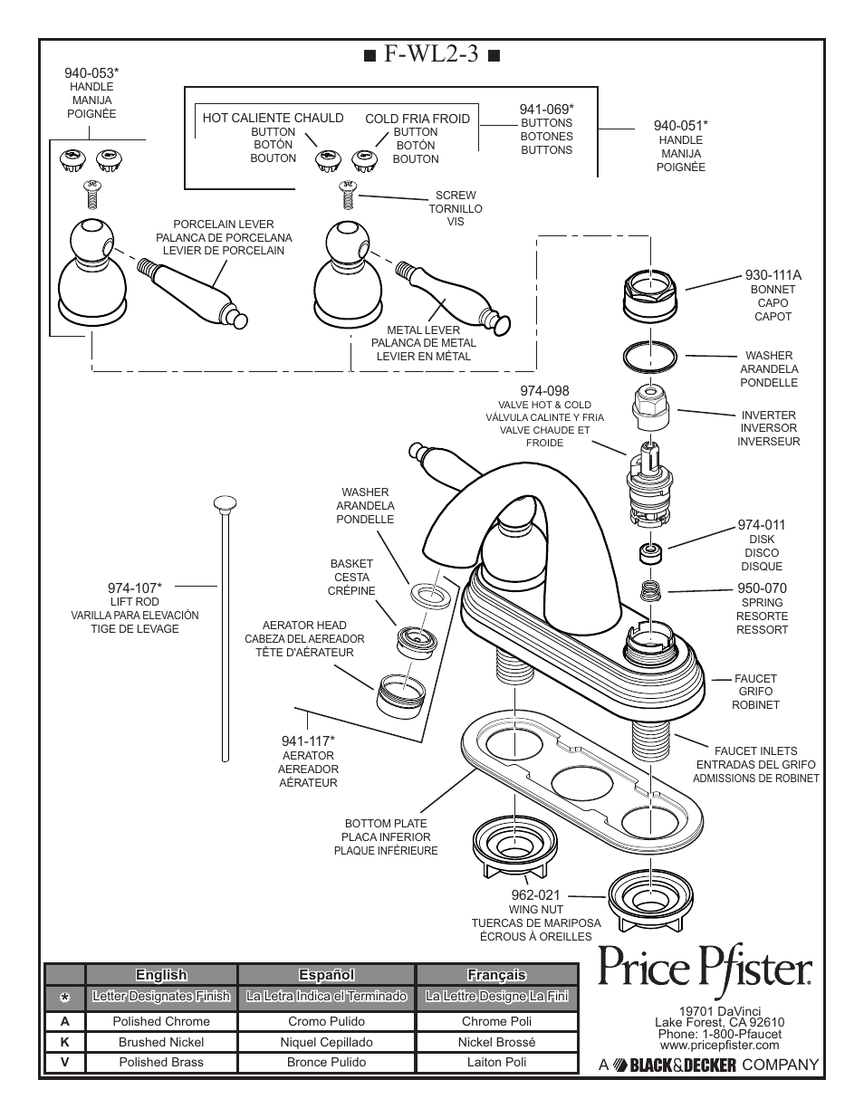F-wl2-3, A company | Pfister F-WL2-300C User Manual | Page 2 / 6