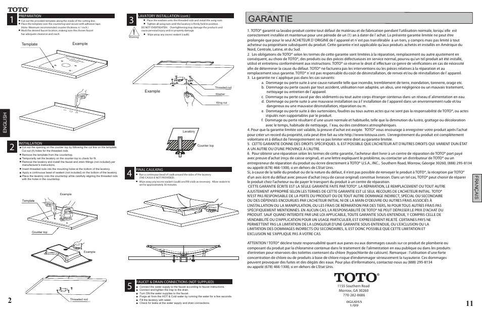 0gu055 pg2 vessel adash round.ai.pdf, Garantie | Factory Direct Hardware Toto FLT132#80 User Manual | Page 2 / 6