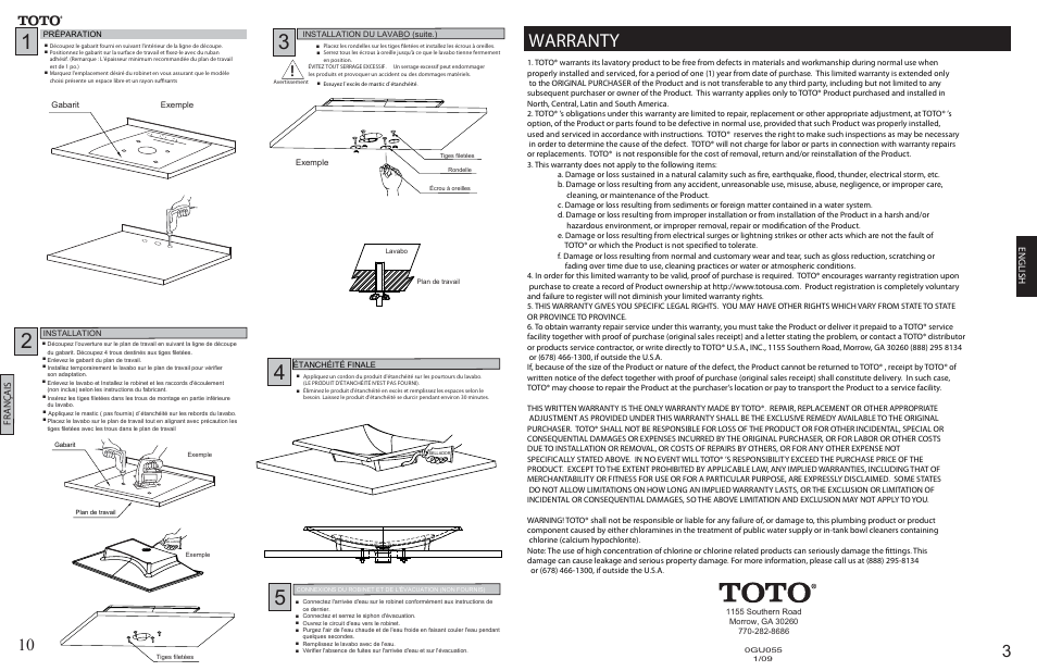 0gu055 pg3 vessel adash round.ai.pdf, Warranty | Factory Direct Hardware Toto FLT132#80 User Manual | Page 3 / 6