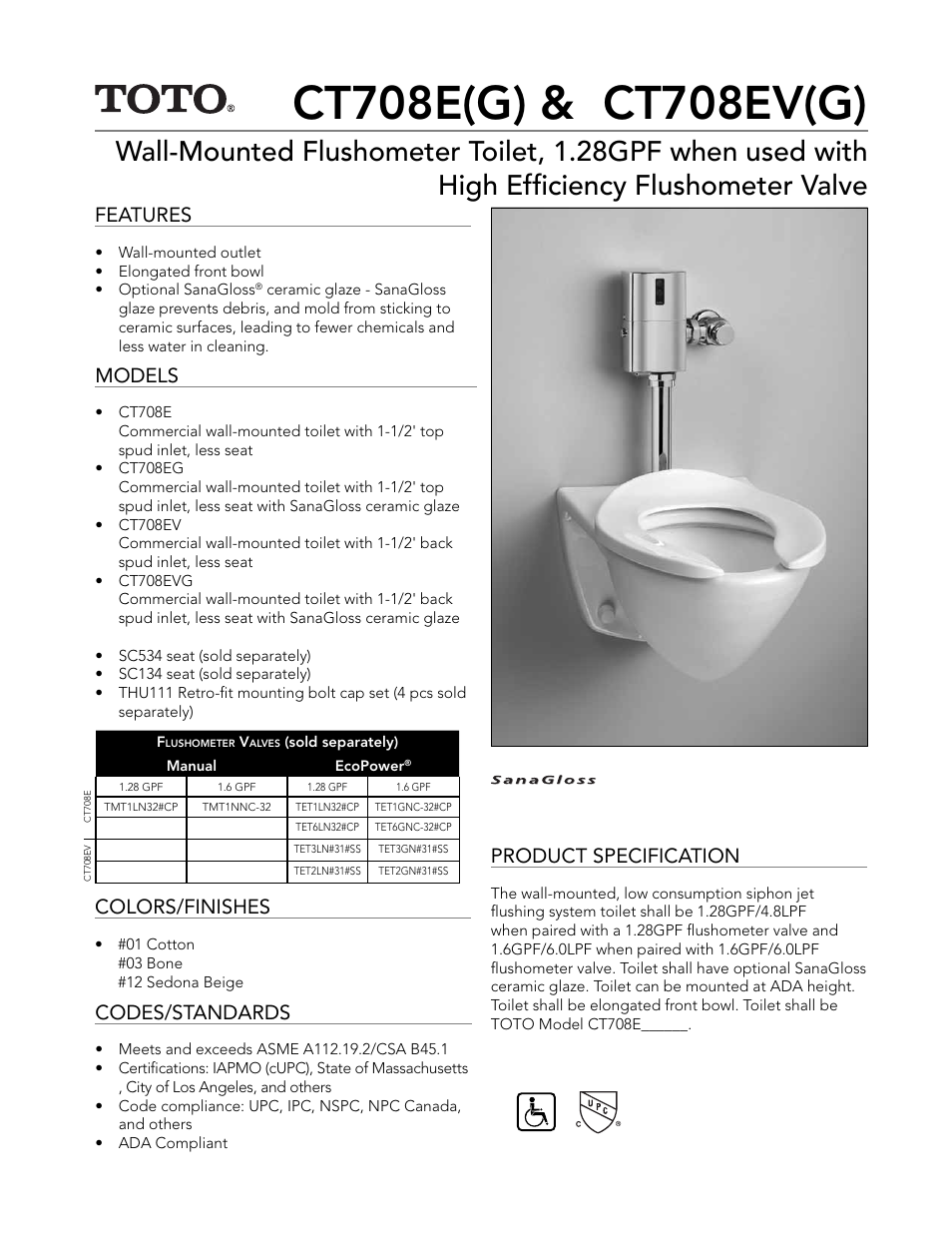 Factory Direct Hardware Toto CT708EG#01 User Manual | 2 pages