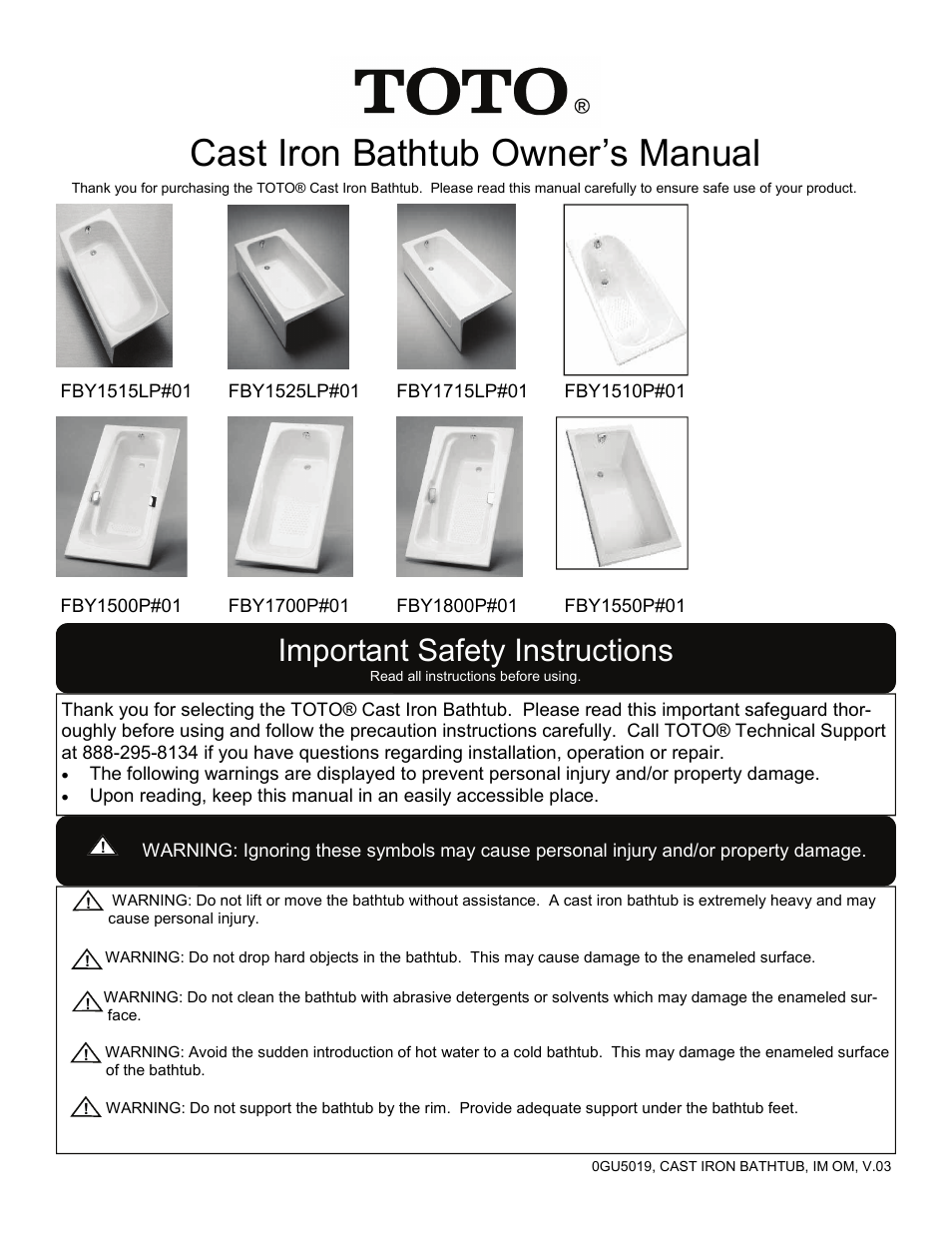 Factory Direct Hardware Toto FBY1700P User Manual | 15 pages