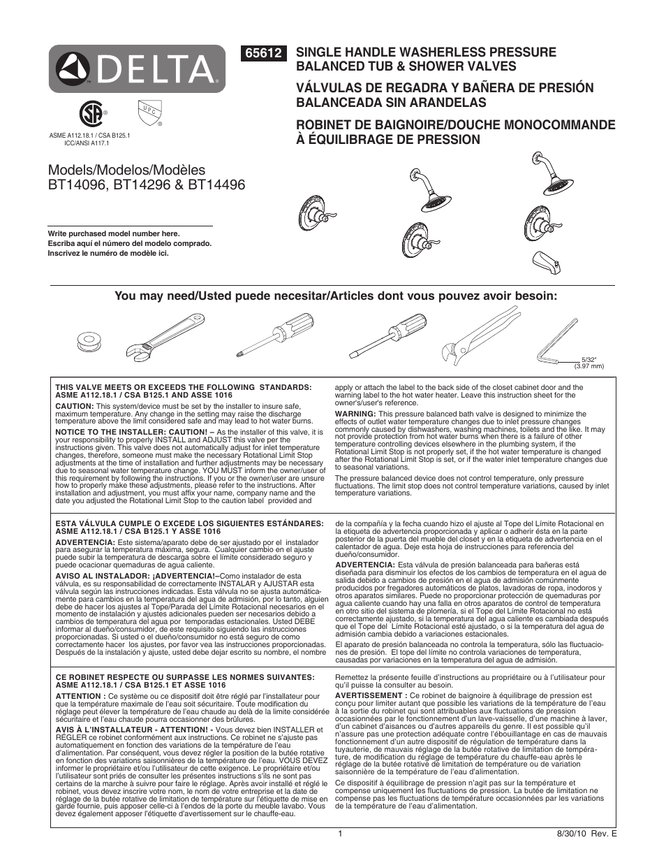 Factory Direct Hardware Delta BT14296 User Manual | 8 pages