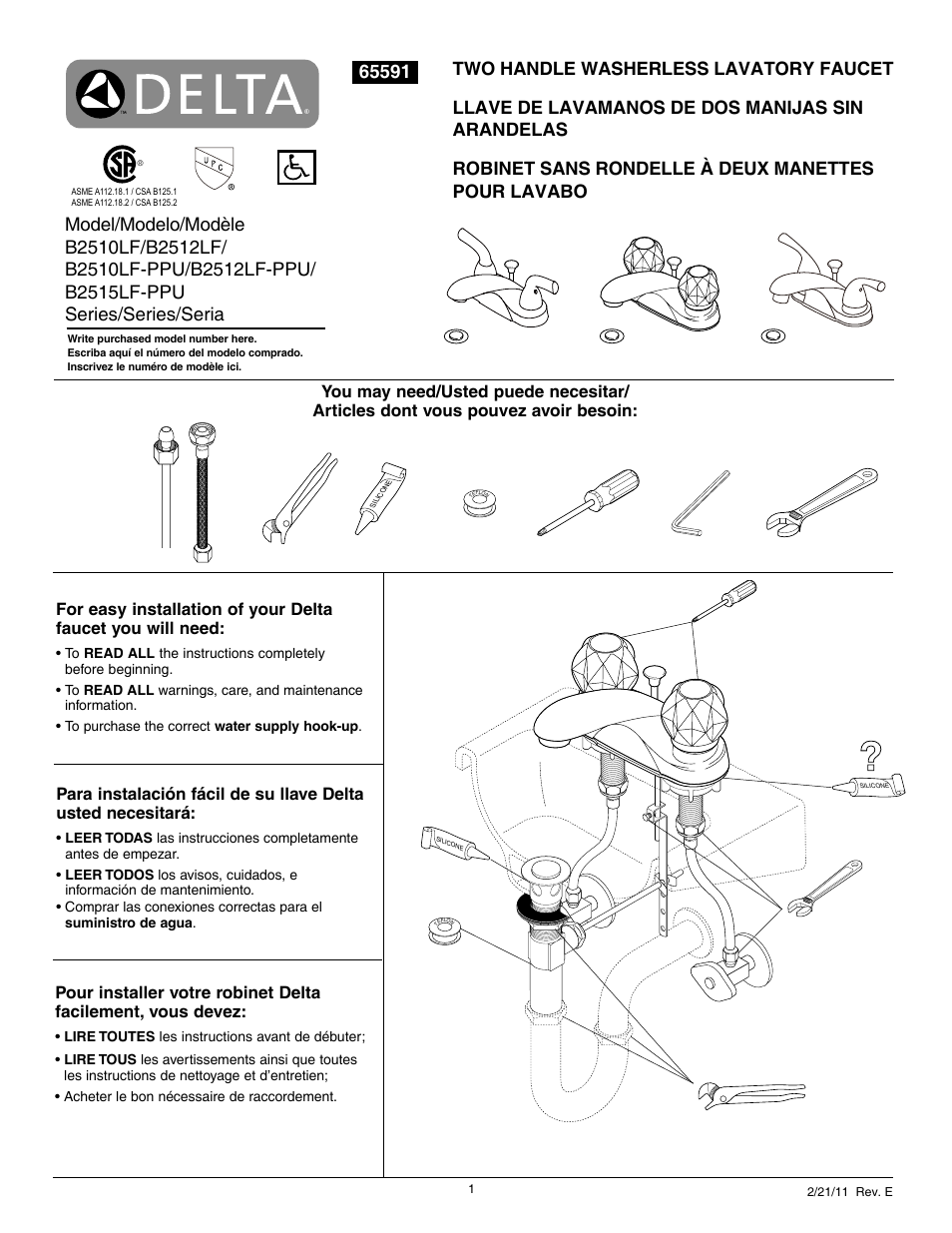 Factory Direct Hardware Delta B2515LF User Manual | 8 pages