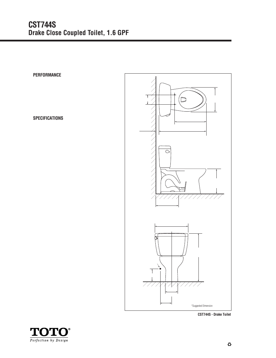 Cst744s, Drake close coupled toilet, 1.6 gpf | Factory Direct Hardware Toto CST744S Drake User Manual | Page 2 / 2