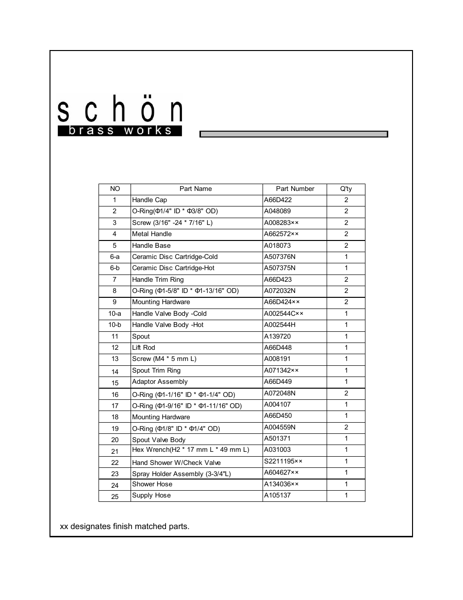 Slide number 4, Rt300, Roman tub &shower faucet | Parts listing, Xx designates finish matched parts | Factory Direct Hardware Belle Foret RT300 Ulm User Manual | Page 4 / 4