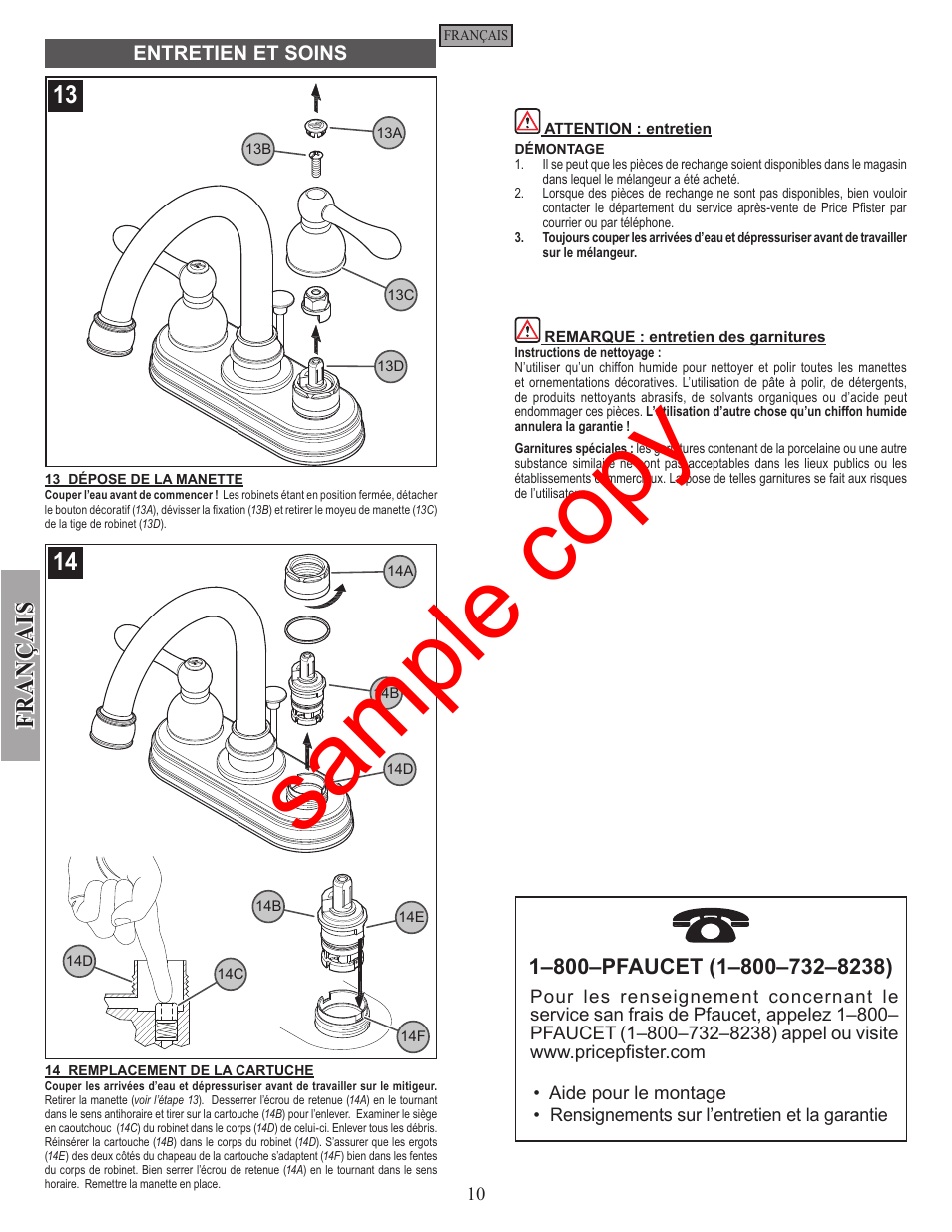 Sample copy, Fran ç ais | Factory Direct Hardware Pfister F-048-LH User Manual | Page 10 / 12