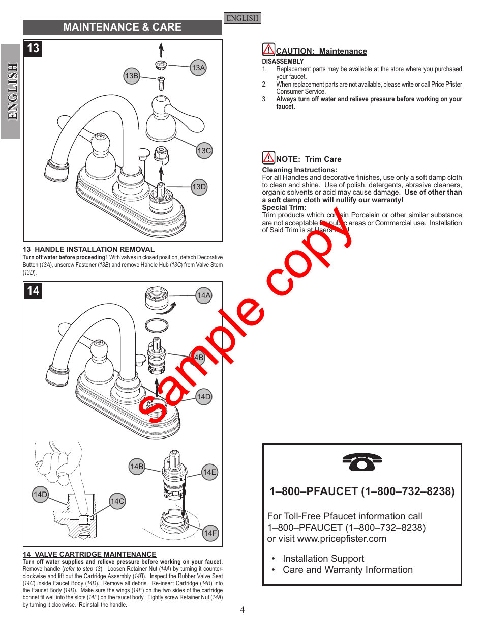 Sample copy, English | Factory Direct Hardware Pfister F-048-LH User Manual | Page 4 / 12