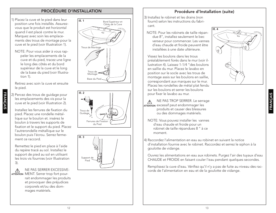 Procédure d’installation, Procédure d’installation (suite) | Factory Direct Hardware Toto LT960 User Manual | Page 7 / 9