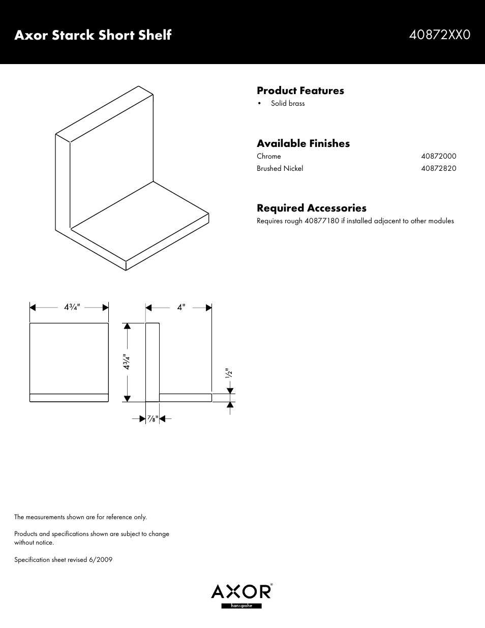 Factory Direct Hardware Hansgrohe 40872000 Axor Starck User Manual | 1 page