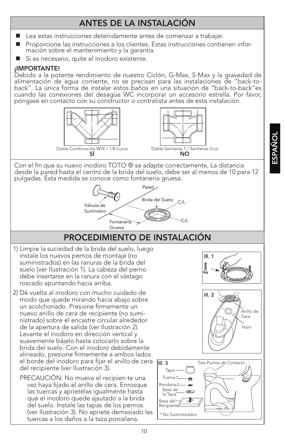 Esp añol | Factory Direct Hardware Toto CST474CEF#51 Vespin User Manual | Page 10 / 26
