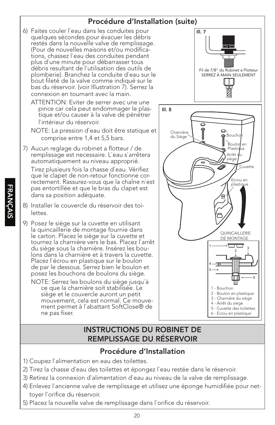 Français | Factory Direct Hardware Toto CST474CEF#51 Vespin User Manual | Page 20 / 26